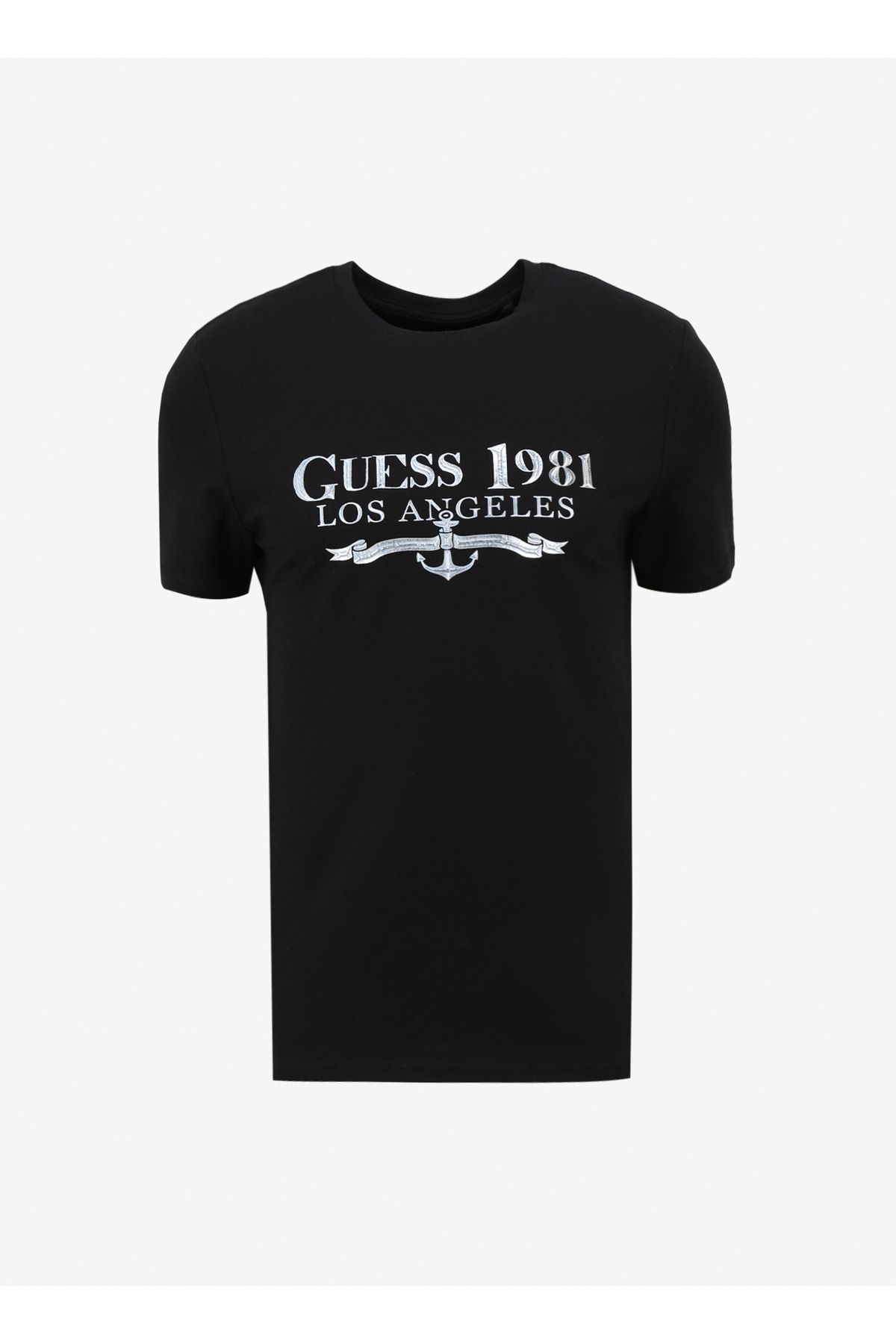 تی شرت مشکی مردانه سیاه و سفید یقه دوچرخه CN 1981 TR Guess