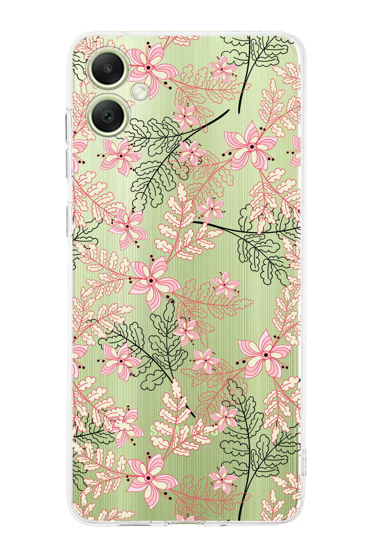 Samsung A05 Uyumlu Kamera Korumalı Floral Kırmızı Tasarımlı Şeffaf Silikon Kılıf