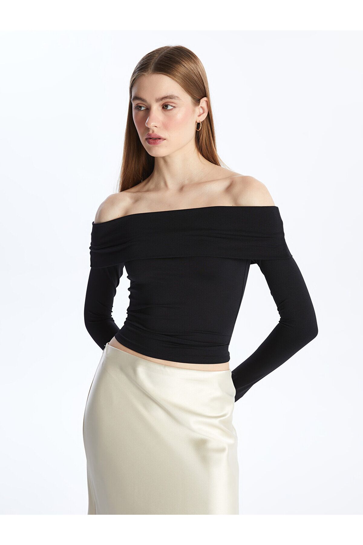 LC Waikiki Body Damskie Lcw - Dekolt Łódkowy, Jednolity, Długi Rękaw Kobieta - XL