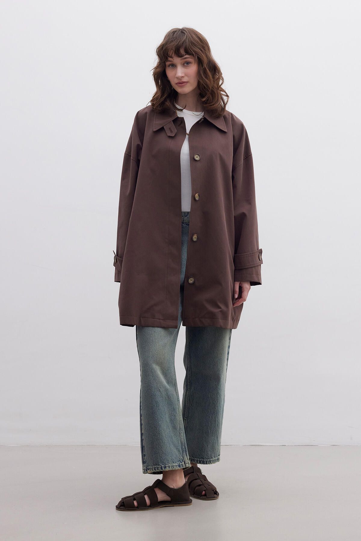 Manuka-Stockholm - Oversize Brown Trench Coat with Shawl Detail 7