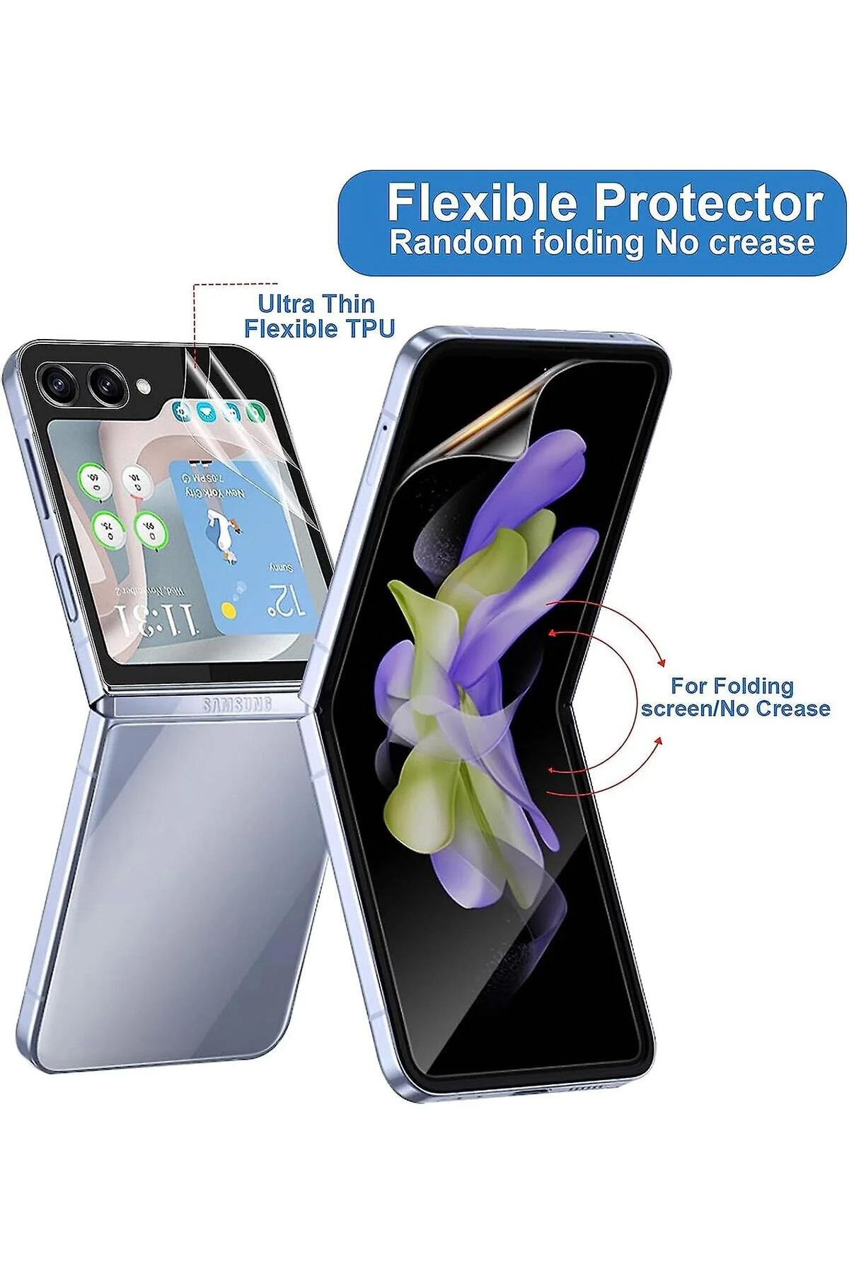 Samsung Galaxy Z Flip 5 ile Uyumlu  Esnek Nano Çizilmez Ön & Arka Full Body  Ekran Koruyucu
