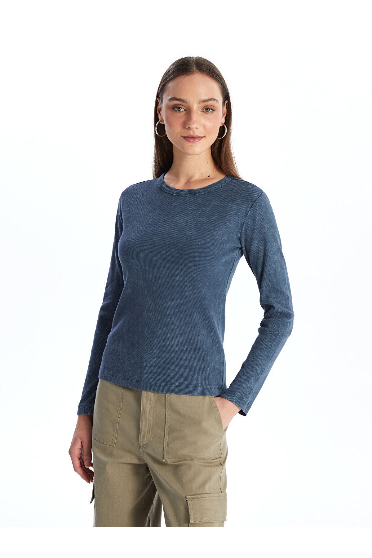 LC Waikiki Body Damskie - Okrągły Dekolt, Jednolity, Długi Rękaw Kobieta - XS