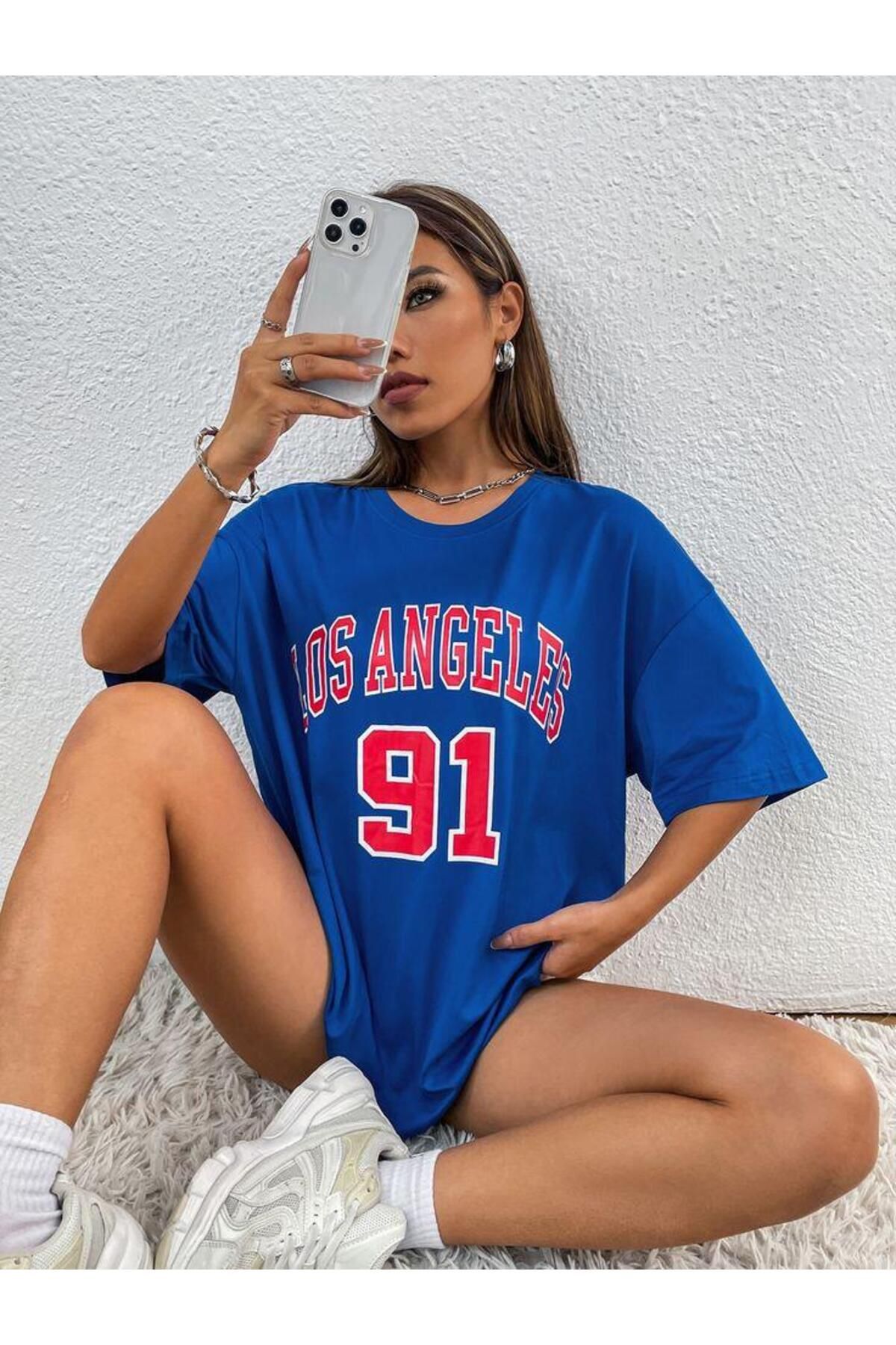 Evomind Tricou Oversize Unisex Cu Imprimeu Los Angeles 91 Unisex - S