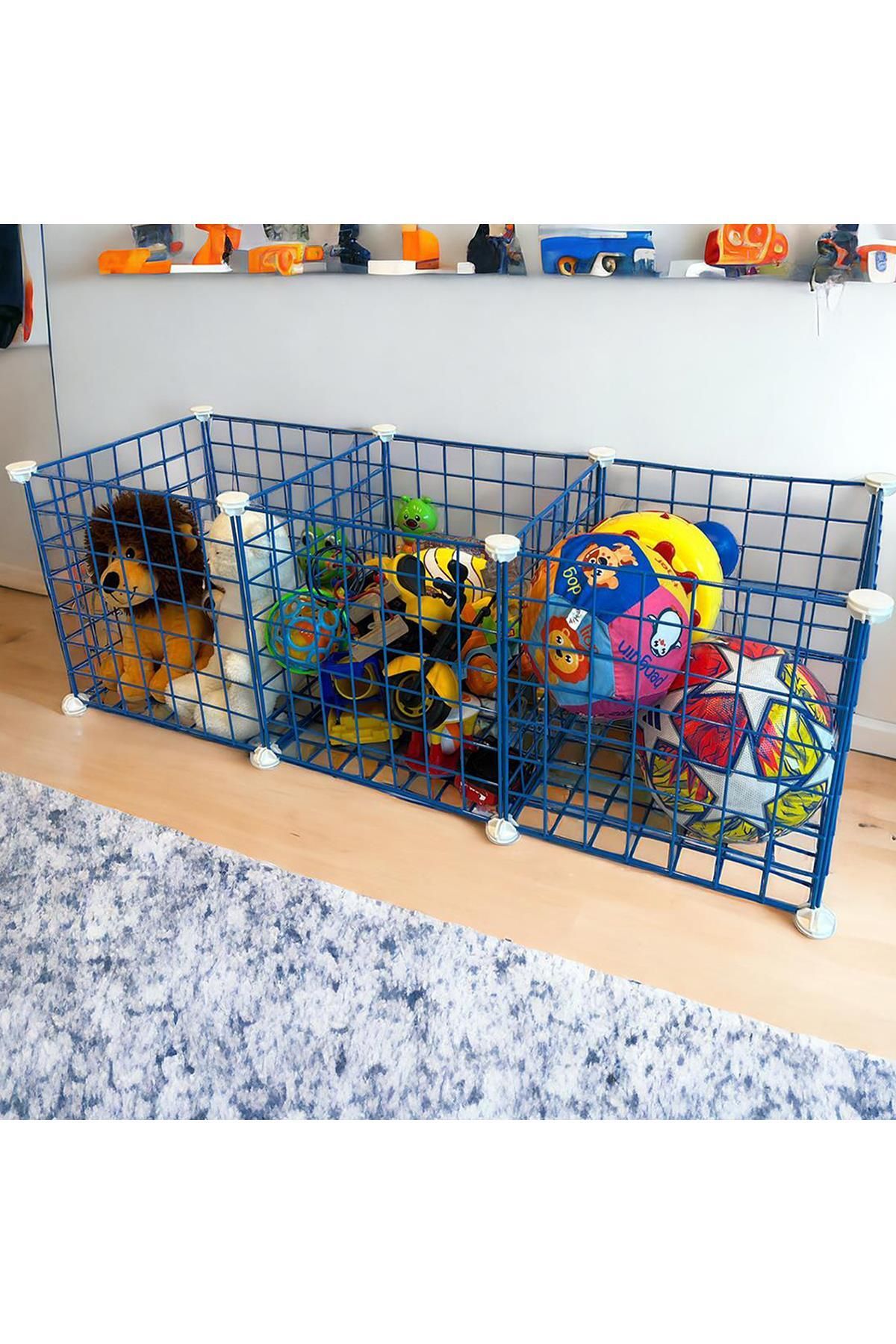decorelax-Cub de sârmă albastru de 33 cm - Raft organizator multifuncțional cu 3 compartimente, bucătărie, jucării, cămară și raft de depozitare 5
