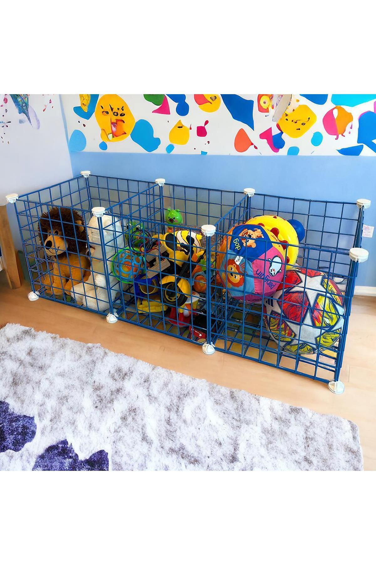 decorelax-Cub de sârmă albastru de 33 cm - Raft organizator multifuncțional cu 3 compartimente, bucătărie, jucării, cămară și raft de depozitare 3