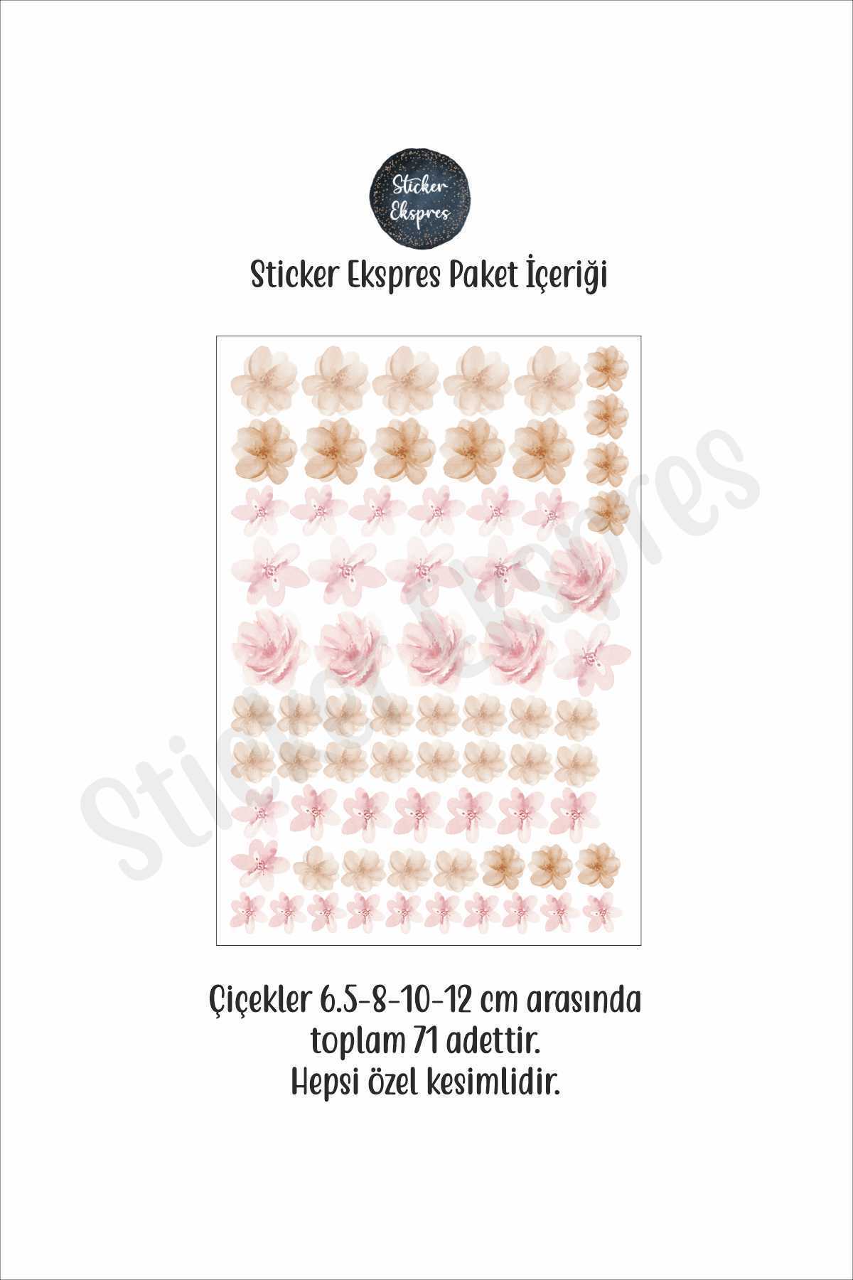 Sticker Ekspres Soft Pembe Soft Kahverengi Tonlarda Çiçekler Dekoratif Çiçek Duvar Sticker Seti fotoğrafı 3 (önizleme)