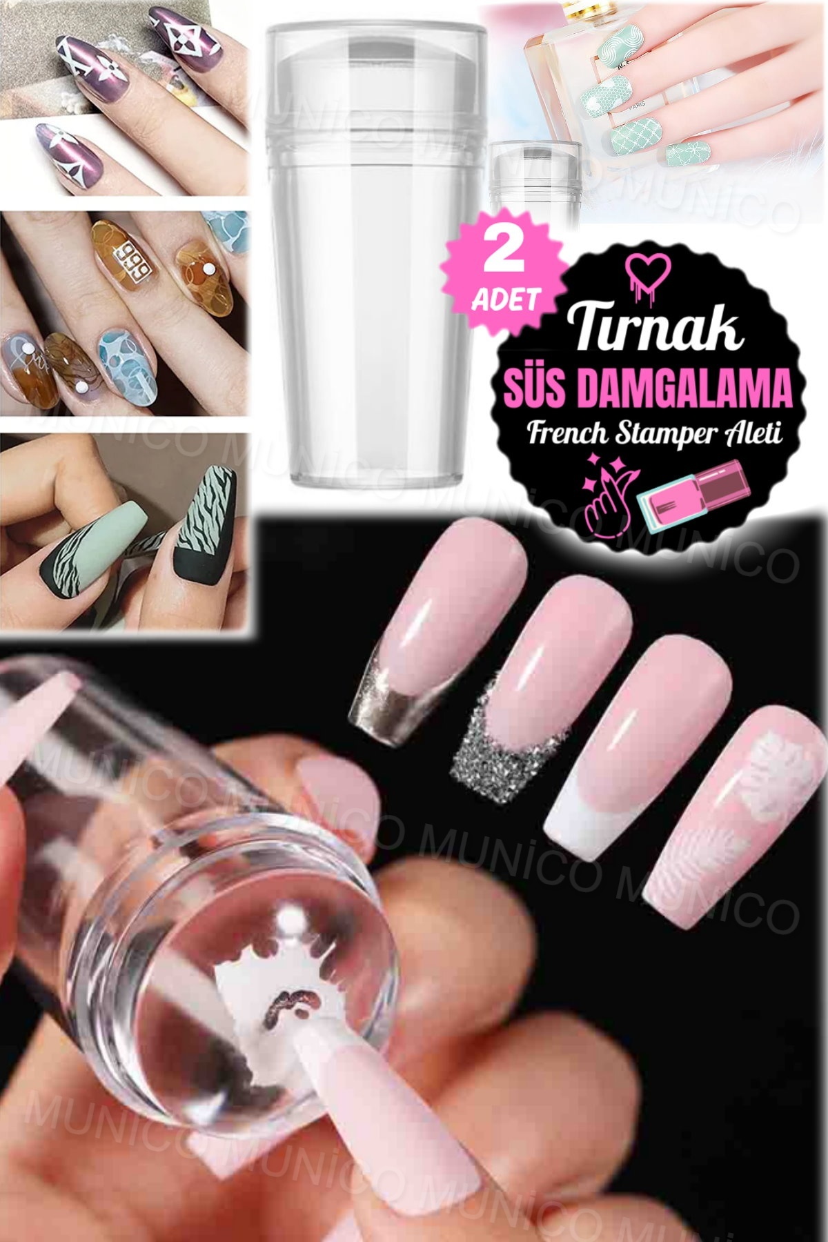 Munico 2 Adet Evde Tırnak Şekillendirici Şeffaf Nail Art Stamper