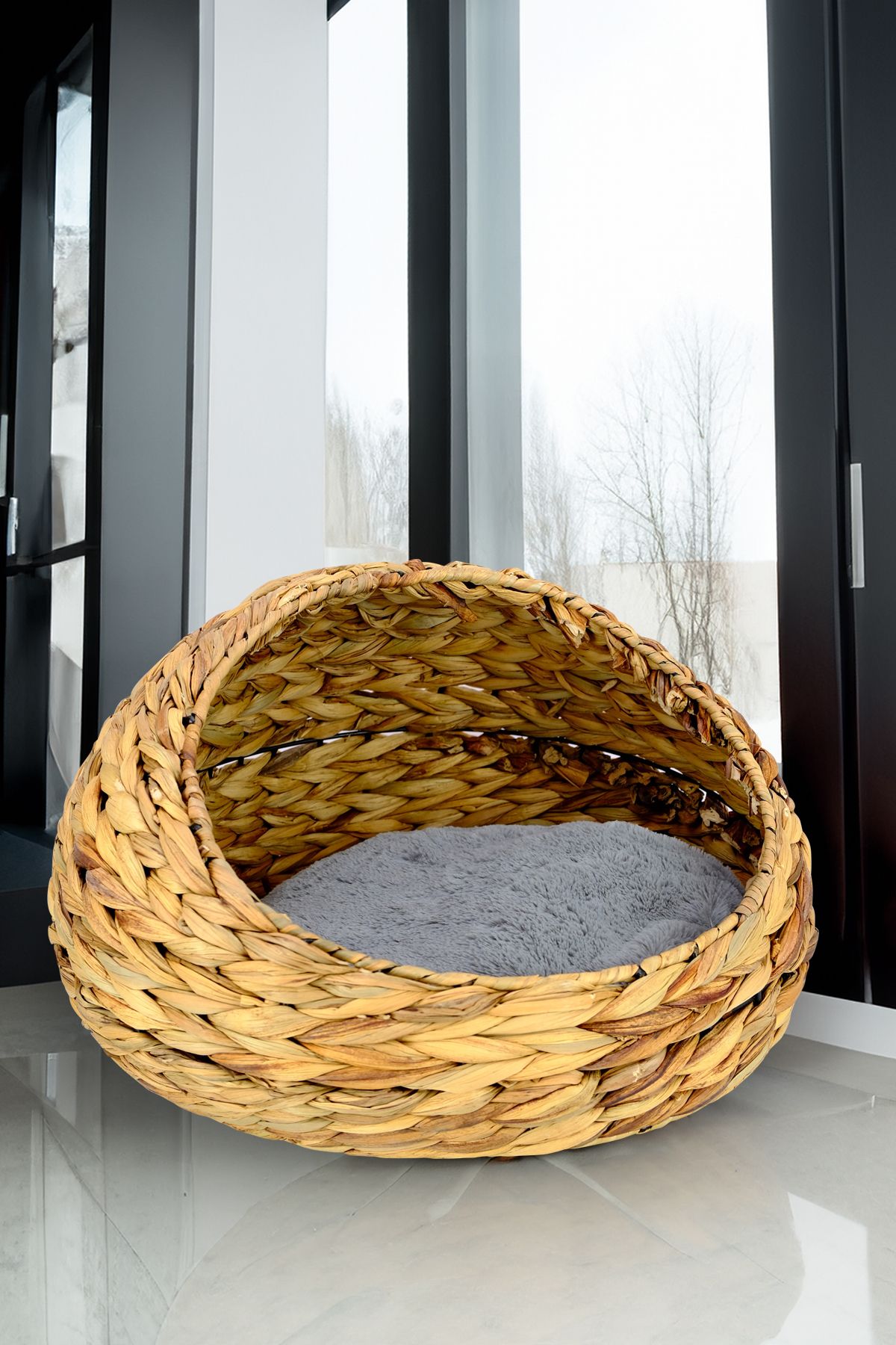 Digithome-Wicker Cat and Dog Bed with Inner Cushion 48 Cm Brown - CL-4034 C1-1-121 4