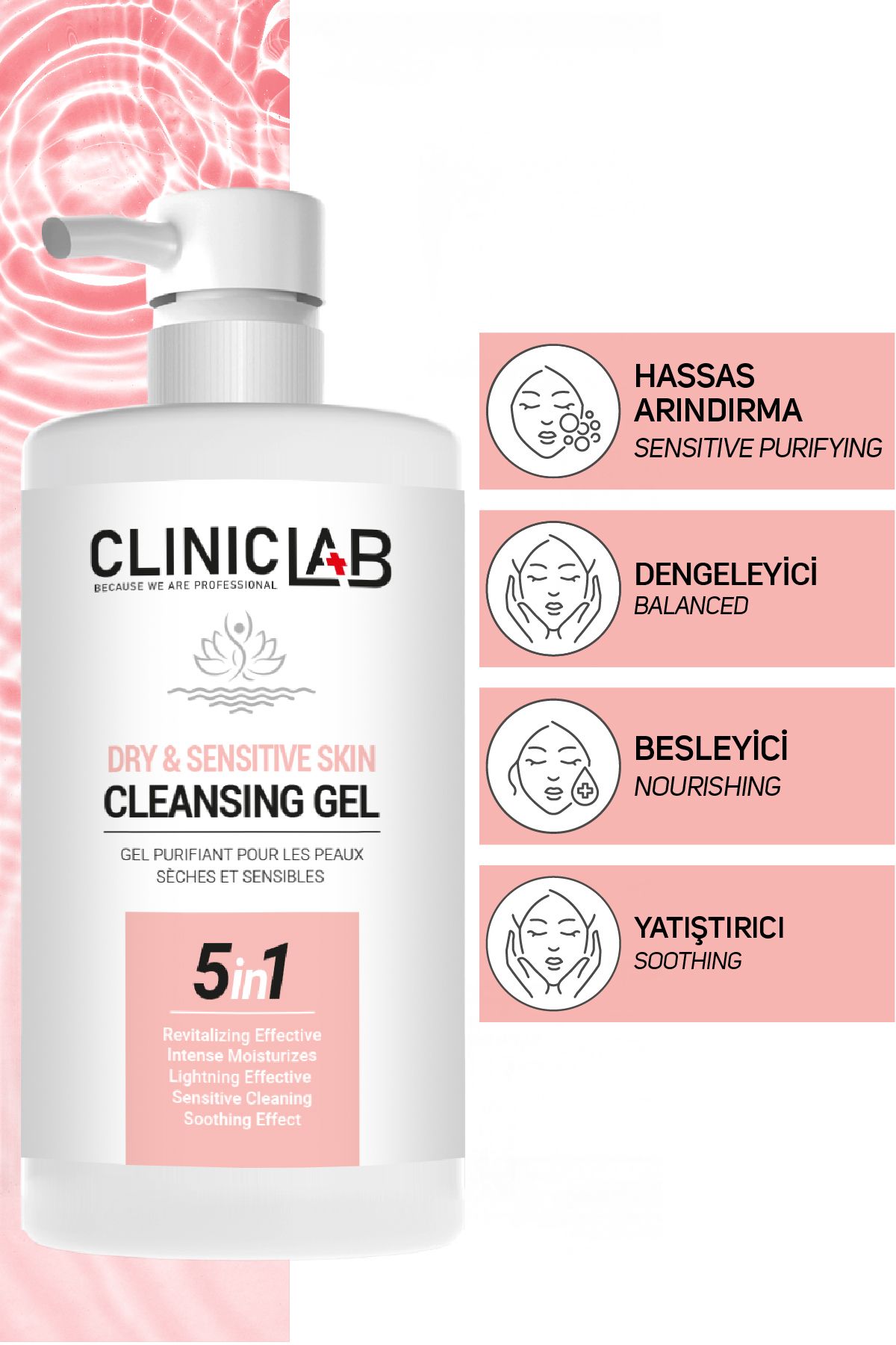 ژل پاک کننده صورت برای پوست های خشک و حساس 500 میلی لیتر Cliniclab