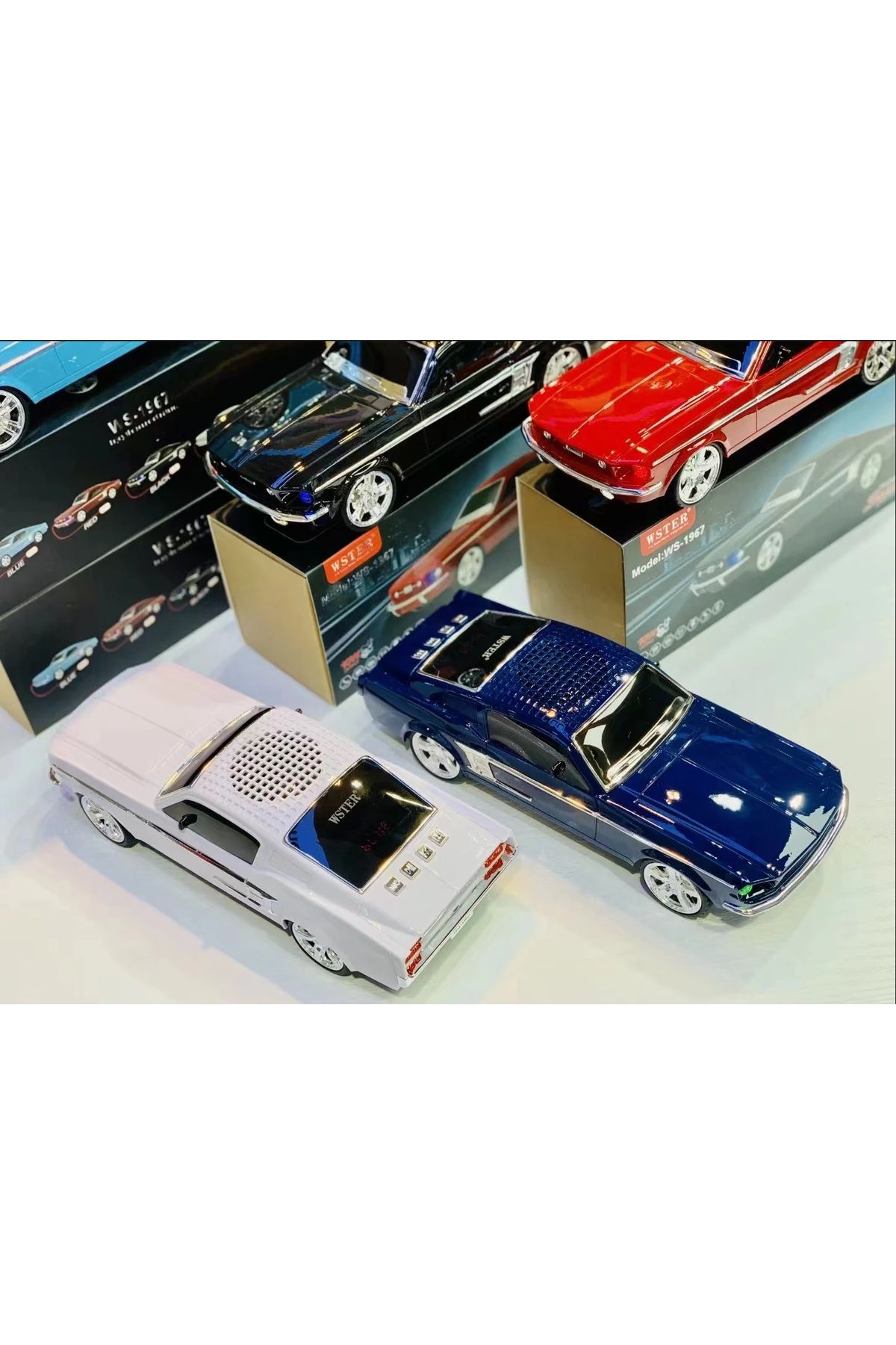 Klasik Mustang Model Araba Bluetooth Hoparlör Mp3 Müzikçalar Led Işıklı Şarjlı Speaker Beyaz #4