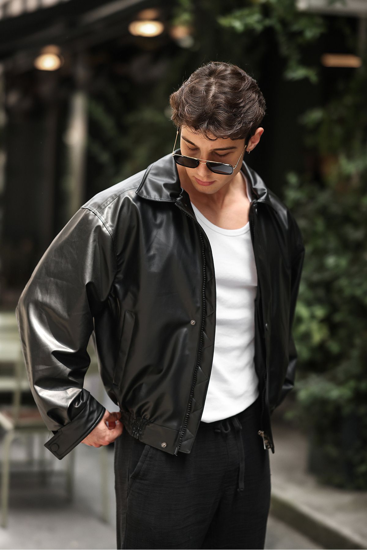 Moderk Oversize Vintage Erkek Siyah Deri Ceket