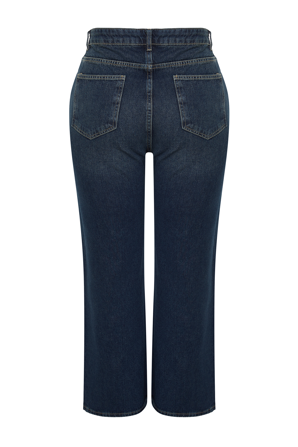 Trendyolmilla  Koyu Mavi Yüksek Bel Straight Fit %100 Pamuk Non-Strerch Denim Büyük Beden Jeans TBBSS24CJ00050 - Görsel 8
