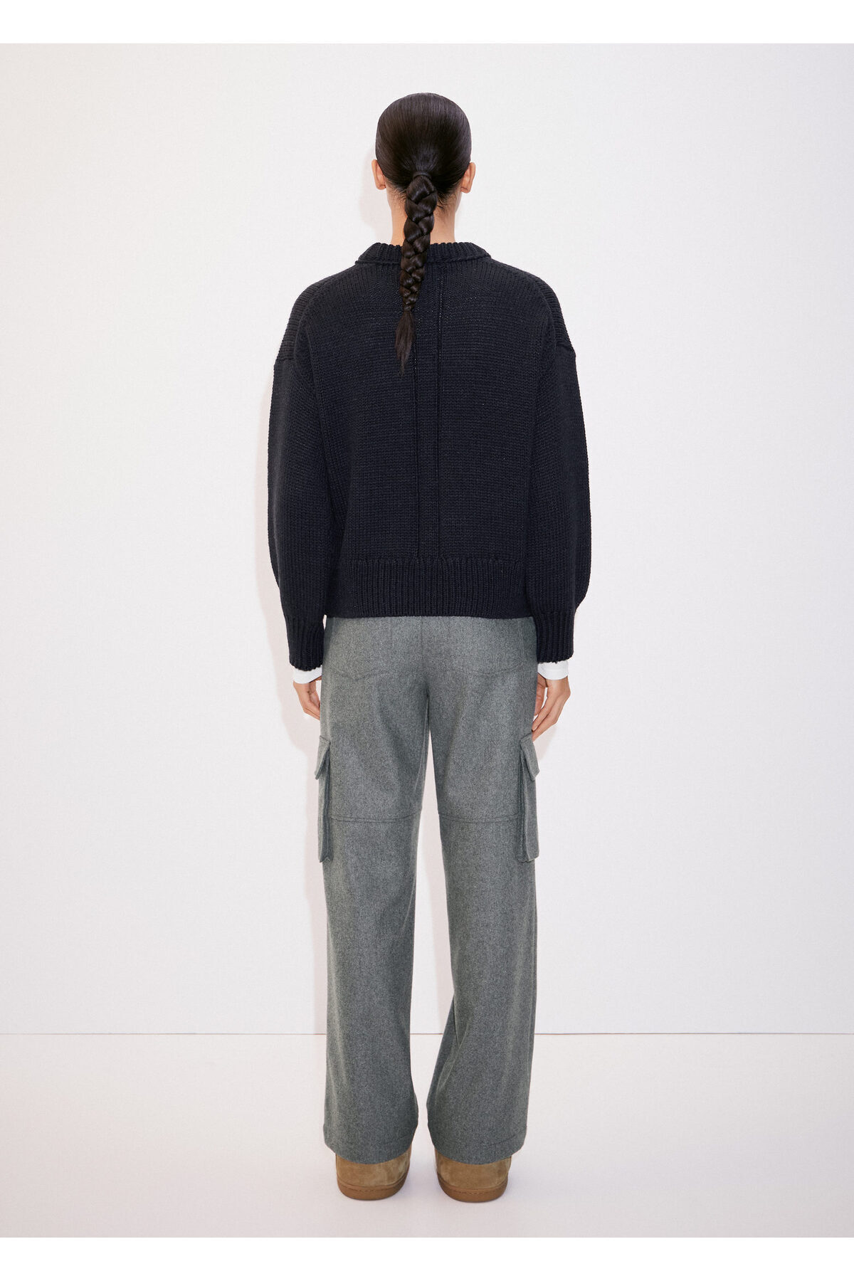 بافت و پلیور زنانه آبی سرمه ای منگوMANGO | 57007748 اورجینال - تصویر 7