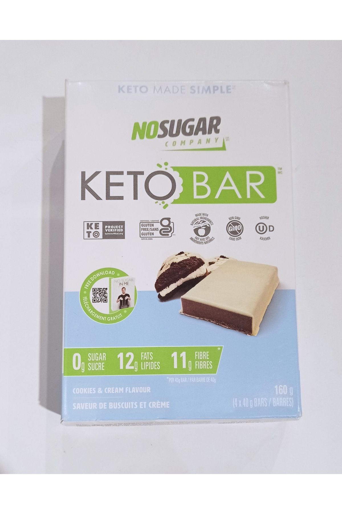 Keto No Sugar Company Keto Bar Cookıes&Cream Flavour 4x49 gr 160 gr