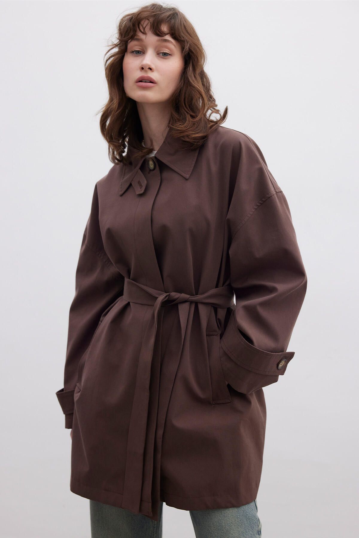 Manuka-Stockholm - Oversize Brown Trench Coat with Shawl Detail 1