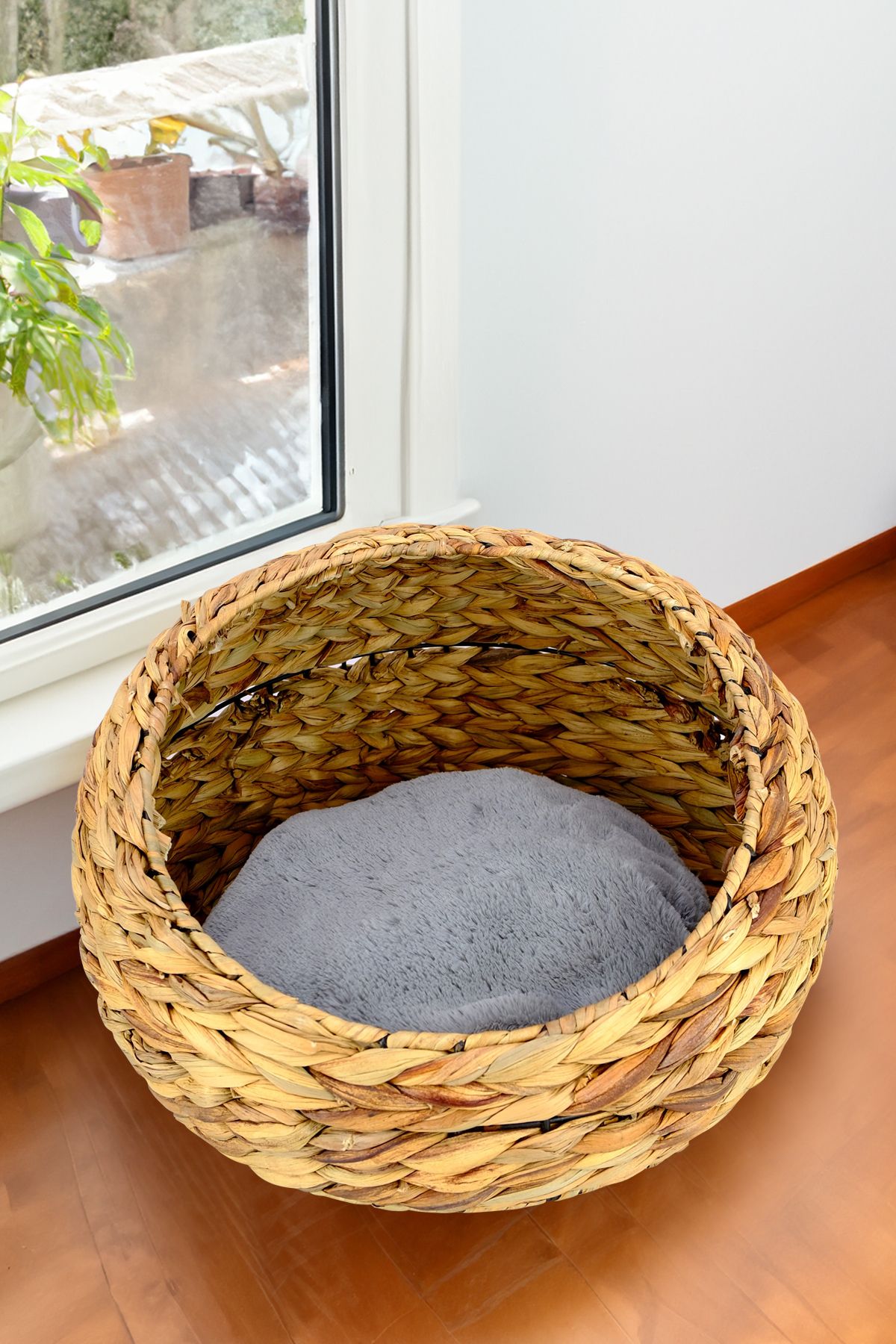 Digithome-Wicker Cat and Dog Bed with Inner Cushion 48 Cm Brown - CL-4034 C1-1-121 2