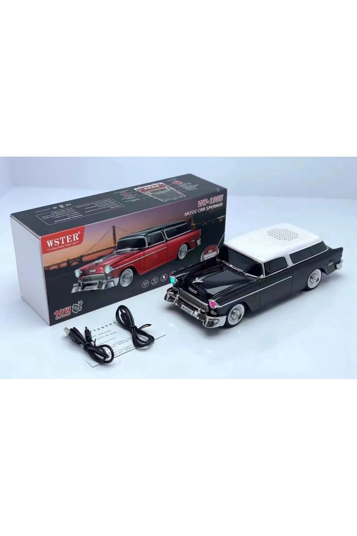 Klasik Chevrolet Bel Model Araba Bluetooth Hoparlör Mp3 Müzikçalar Led Işıklı Şarjlı Speaker Siyah #2