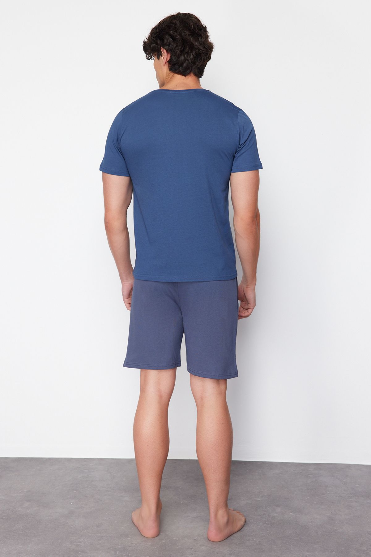 Trendyol Collection-Regular Fit Indigo Printed Knitted Pajamas Set - TMNSS24PT00044 6