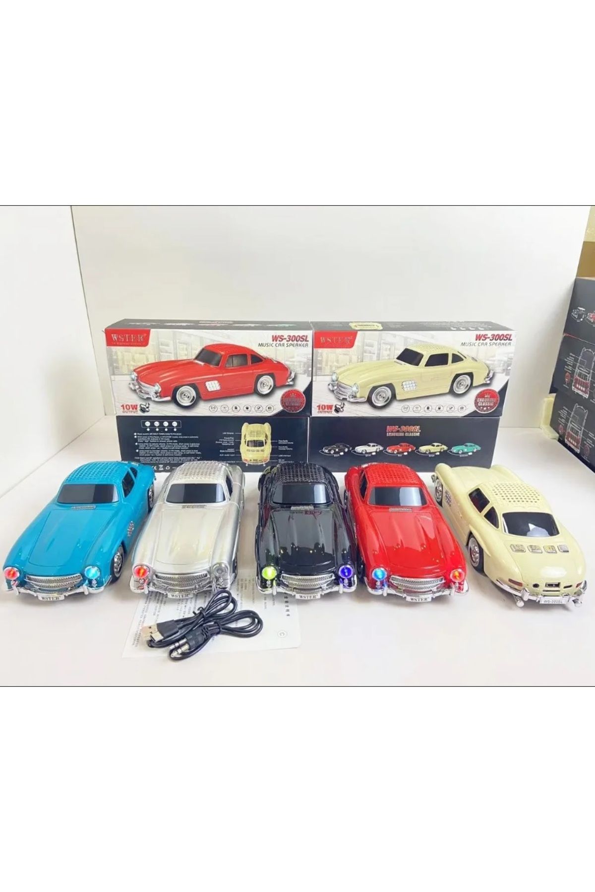 Klasik 300Sl Model Araba Bluetooth Hoparlör Mp3 Müzikçalar Led Işıklı Şarjlı Speaker Gümüş #2