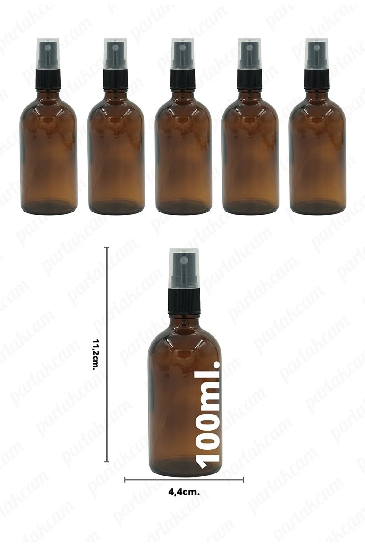 wellLine 5 Adet Amber Cam Şişe 100ml Siyah Sprey Başlıklı Kolonya, Parfum Vb. Sıvılar Için Uygun Püskürtücülü