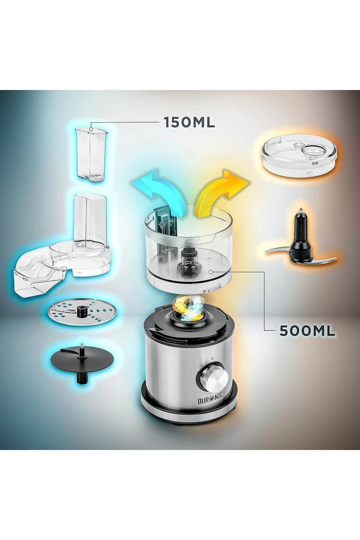 Duronic-Mini Food Processor - 2 in 1, Fast and Comprehensive Practical Embroidered Solution 2
