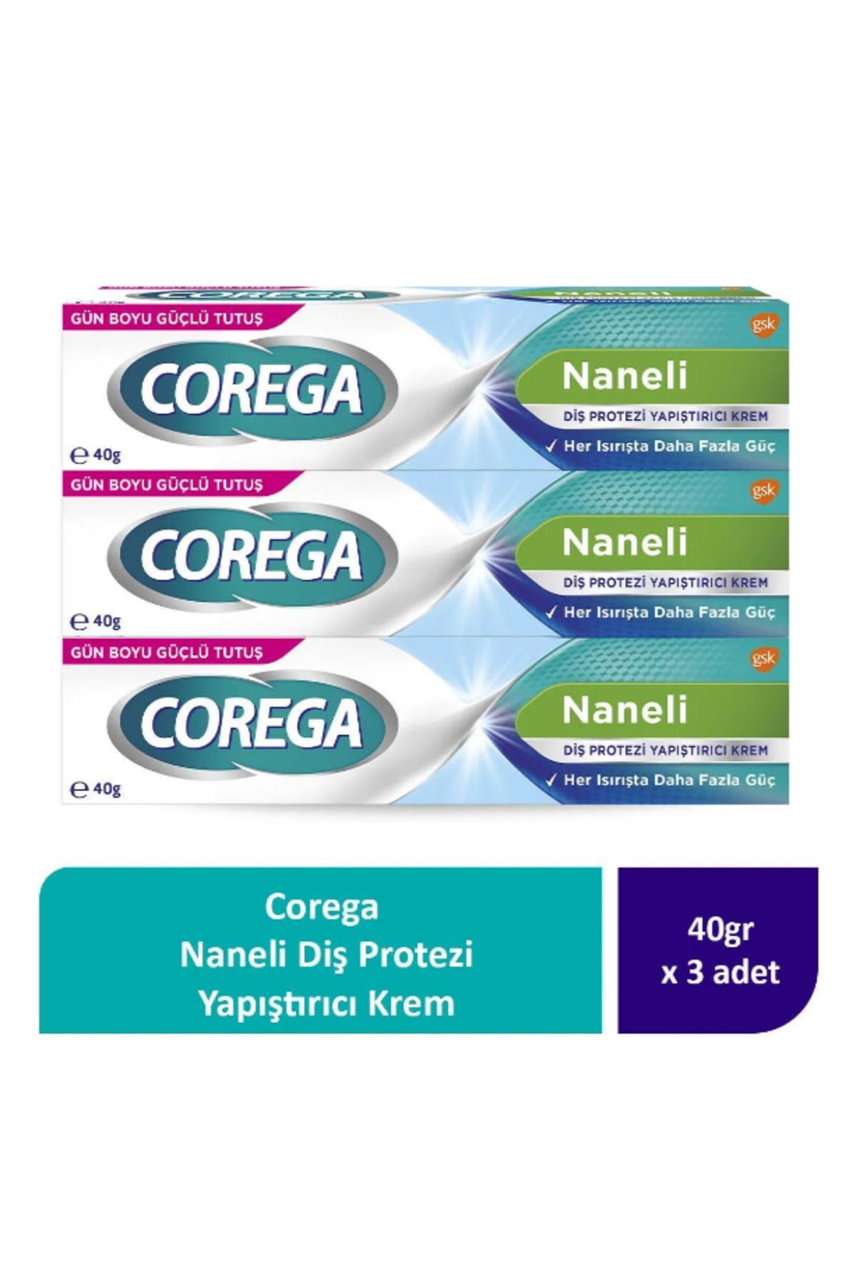 Corega Naneli Diş Protezi Yapıştırıcı Krem 40g (3 Adet)