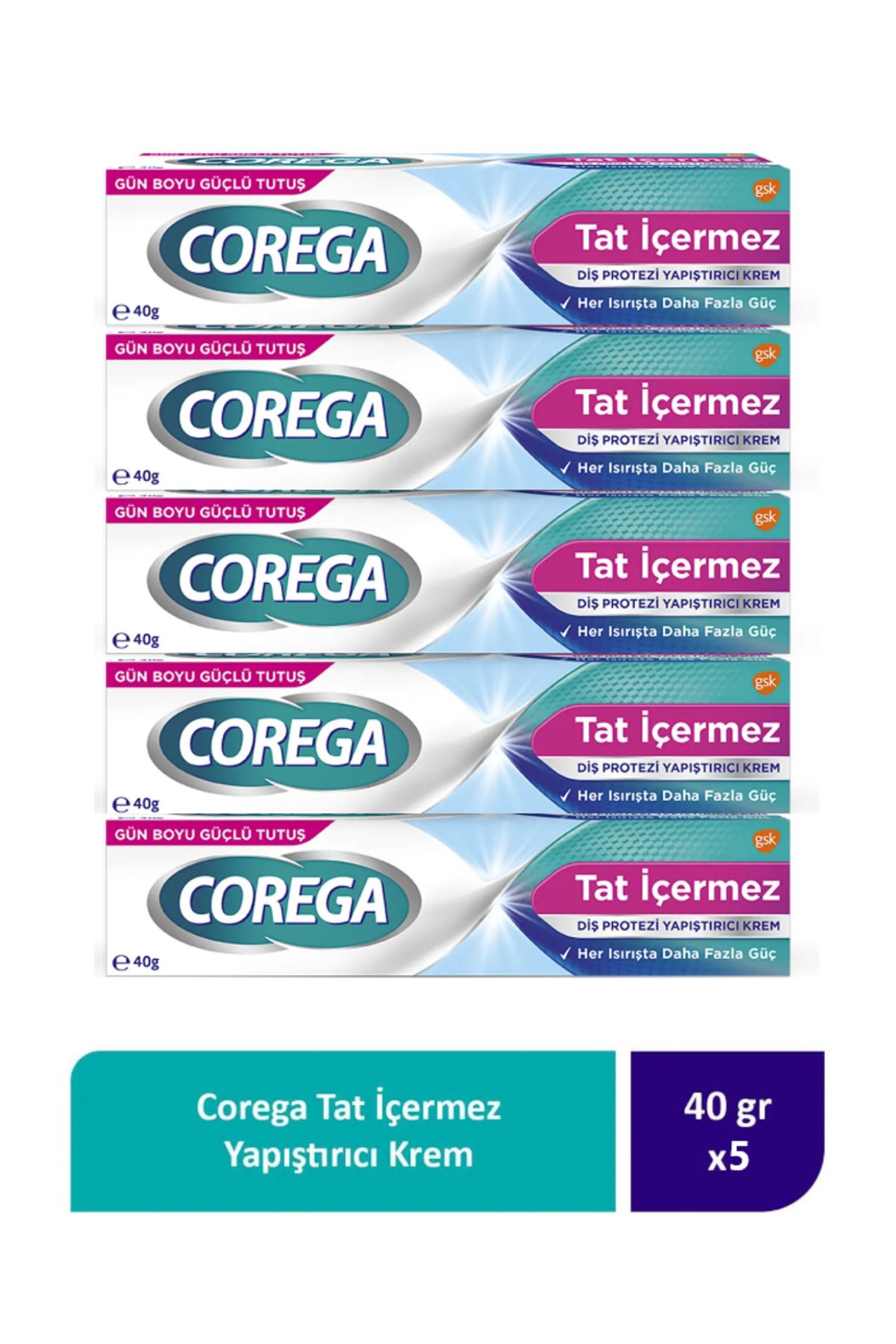 Corega Tat İçermez Diş Protezi Yapıştırıcı Krem 40g (5 Adet)