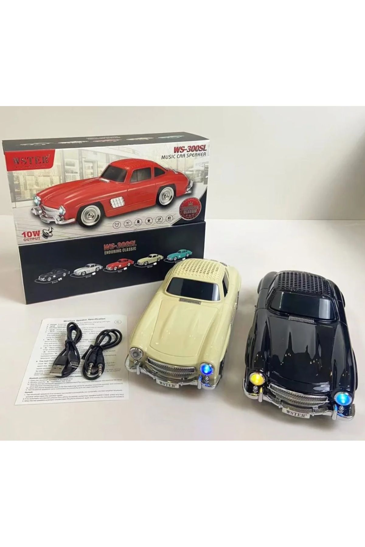 Klasik 300Sl Model Araba Bluetooth Hoparlör Mp3 Müzikçalar Led Işıklı Şarjlı Speaker Gümüş #4