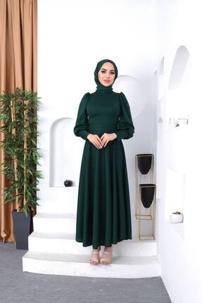 BestShopping Balon Kol Tesettür Abiye Elbise Zümrüt