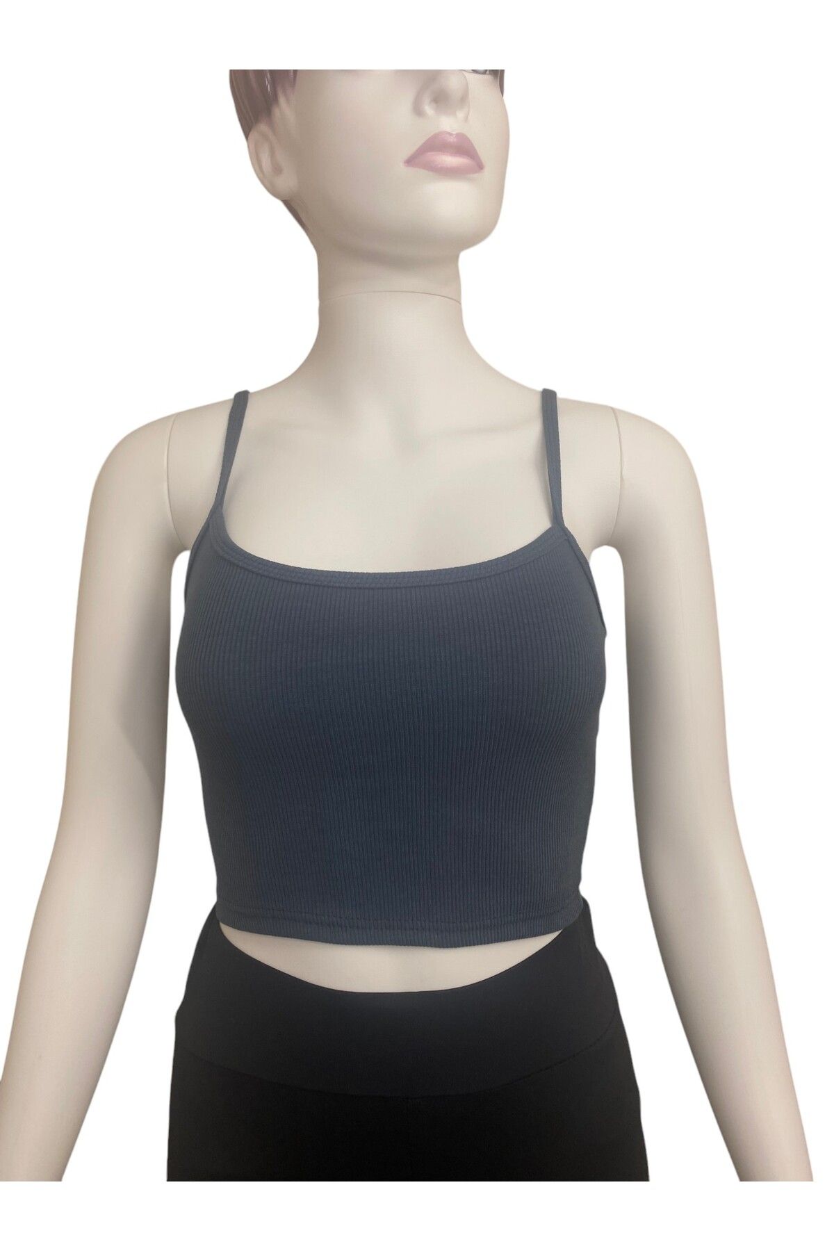 Tam12den Home-Ribbed Cotton Knitted Short Crop Athlete with Rope Strap 40 cm Double Smoked - Stone 4
