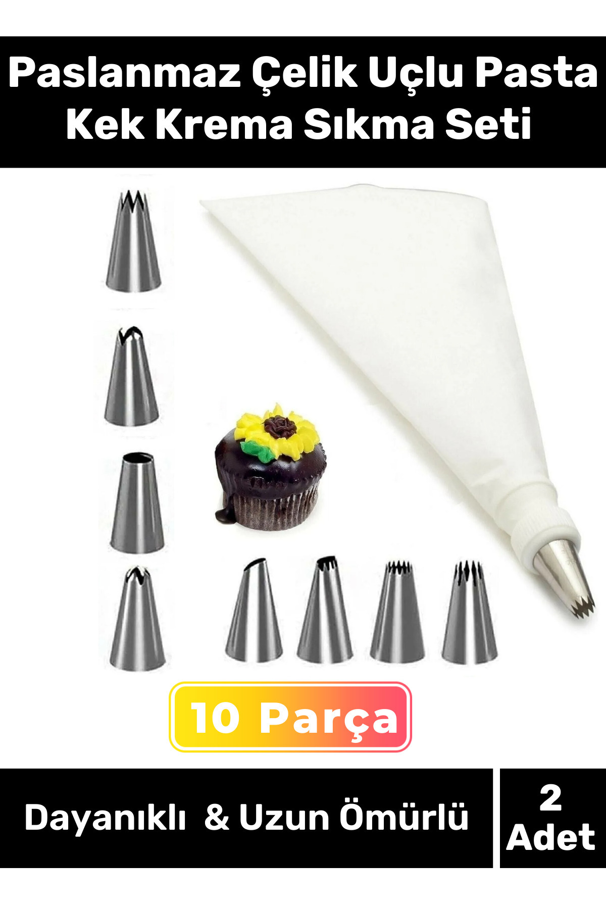 Premium Series Stainless Steel Tipped Cake Cake Decorating Bag Cream Squeezing Set 10 Pieces - 2 Pieces