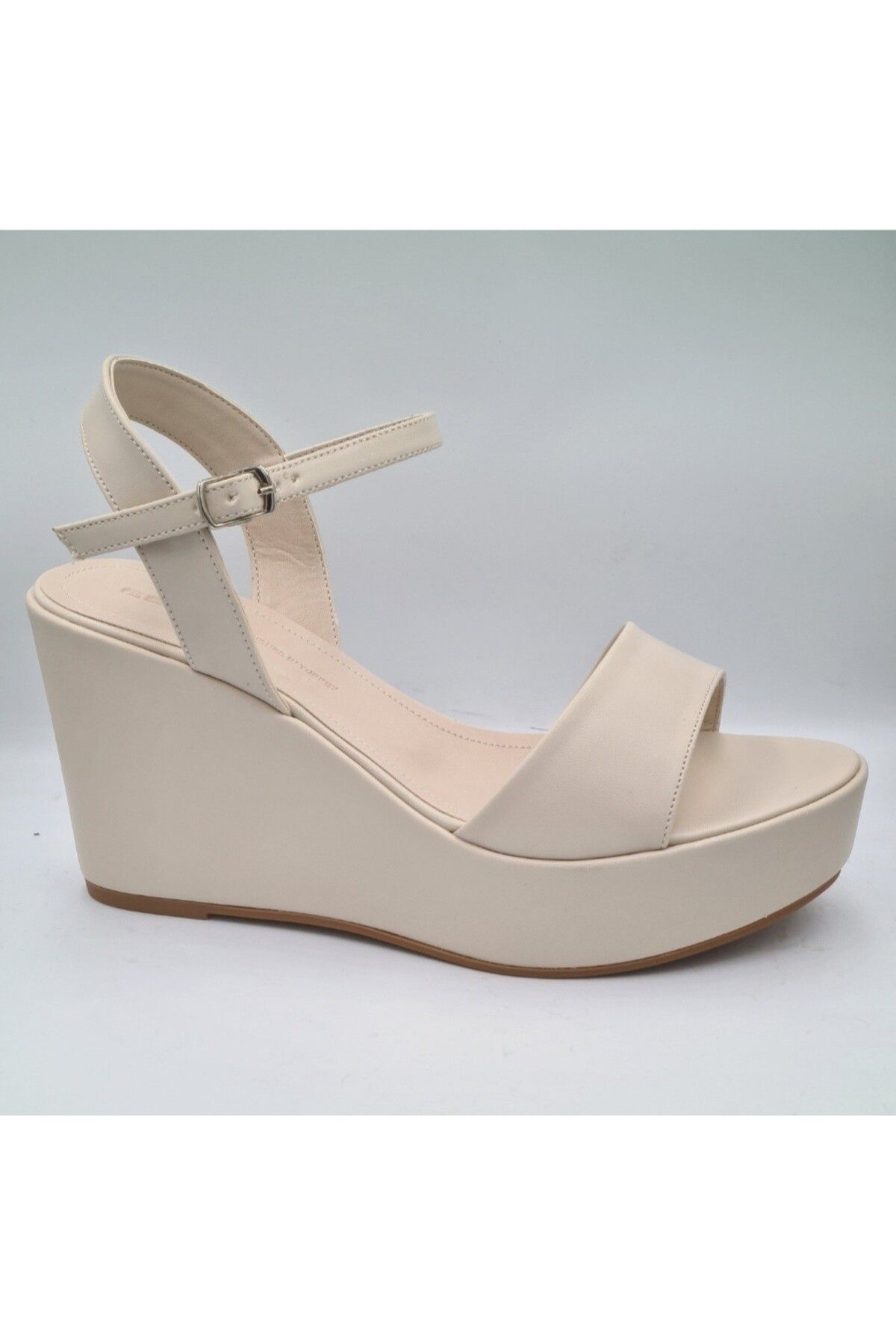 ESSTİİ-Esstii 400 Beige Wedge Heeled Platform Women's Evening Dress Sandals - 9cm 2