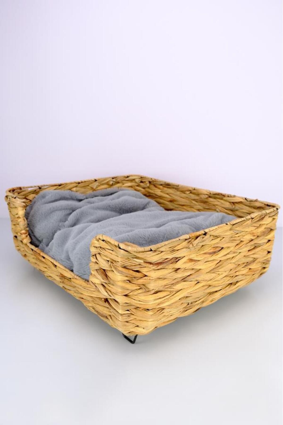 Digithome-Wicker Rectangular Cat and Dog Bed with Inner Cushion 50 Cm Brown - CL-4039 C1-1-121 4