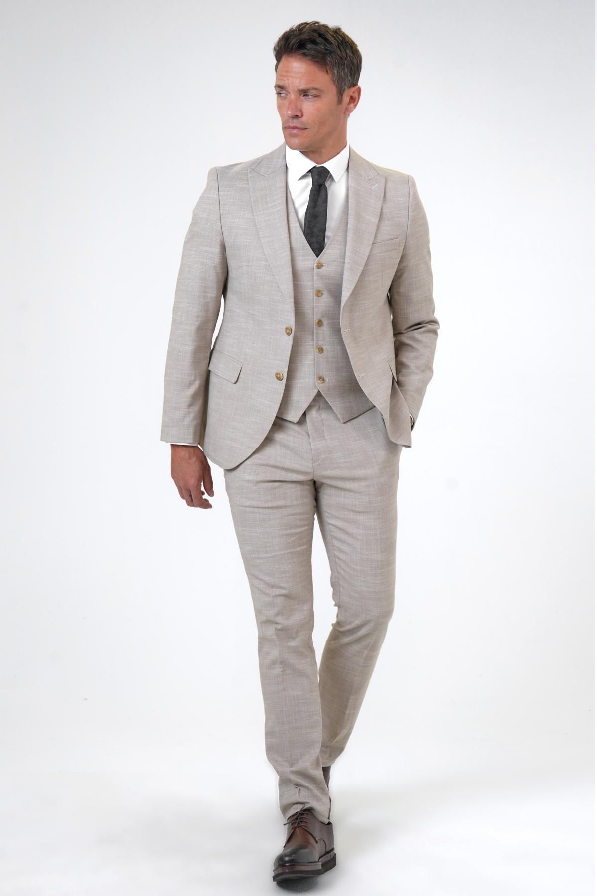کت و شلوار جلیقه طرح دار Slimfit SÜVARİ
