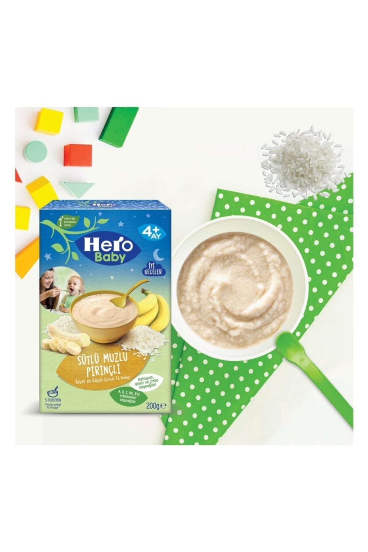Hero Baby Gece Sütlü Muzlu Pirinçli Kaşık Maması 4+ Ay 200grx6 Adet fotoğrafı 4 (önizleme)
