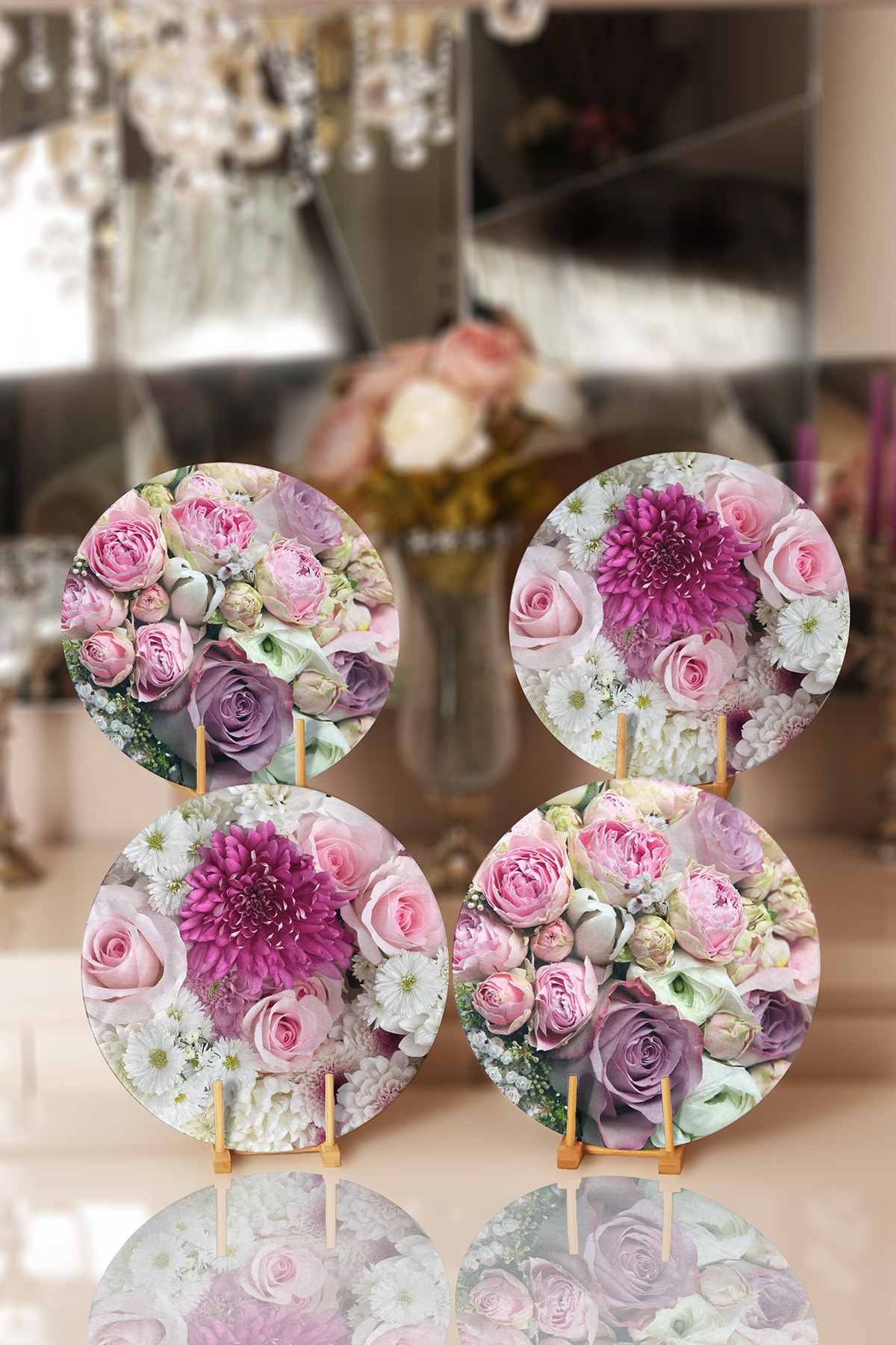 Realhomes 4'lü Gül Motifli Dijital Baskılı Servis Altlığı & Supla