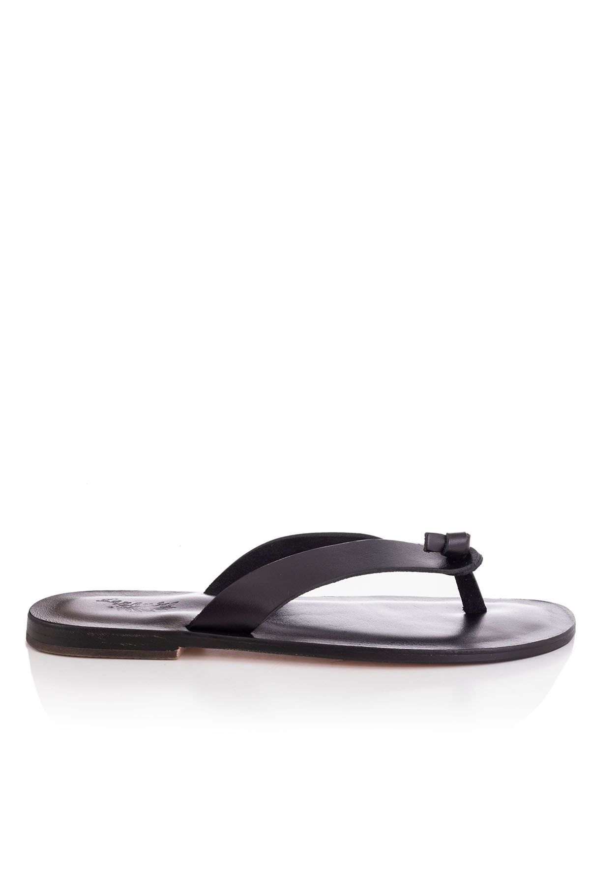 دمپایی سیاه مردانه بدنه و سفید چرمی دست ساز 1006 DaphneSandals