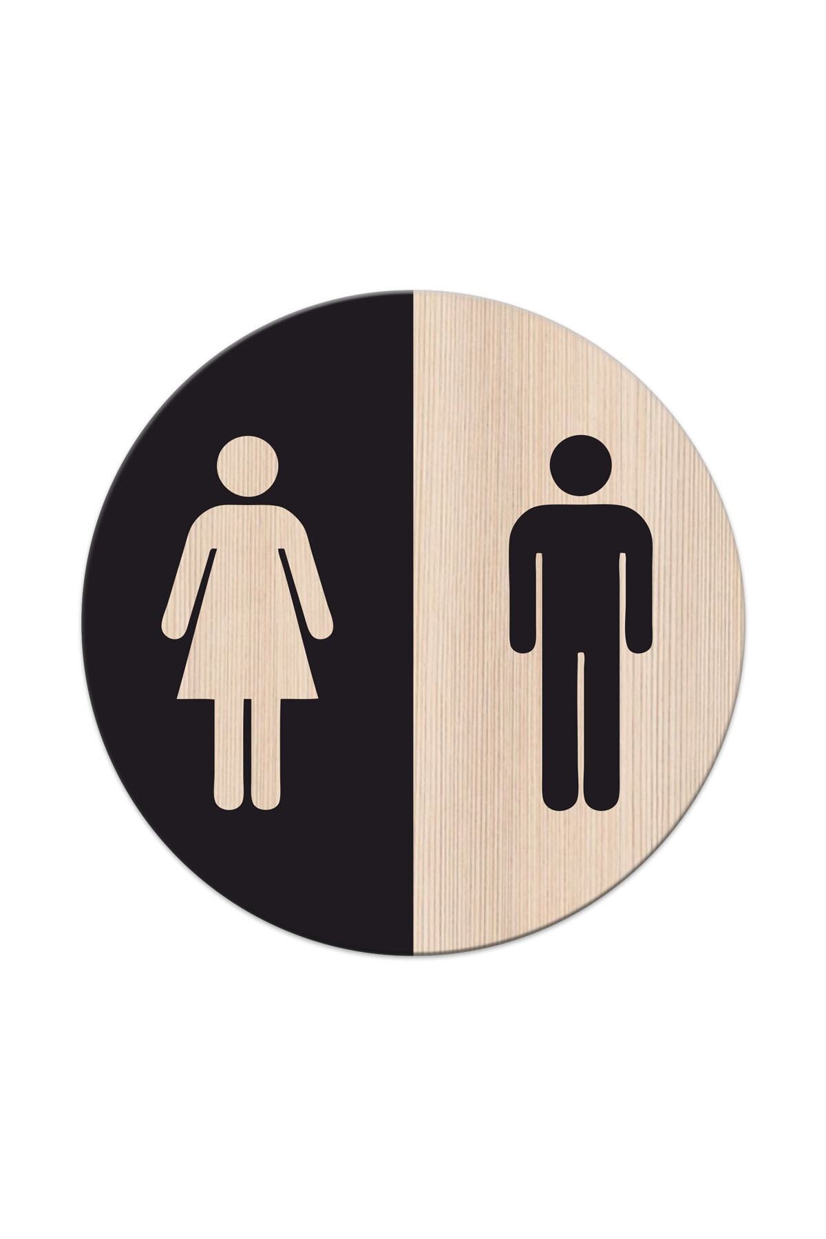 Men-Women Wc Referral Letter Wood Round 15x15 Cm ( Black )