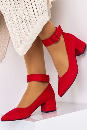 Bilekten Kemer Detaylı Kadın Topuklu Ayakkabı-s. Kırmızı b704