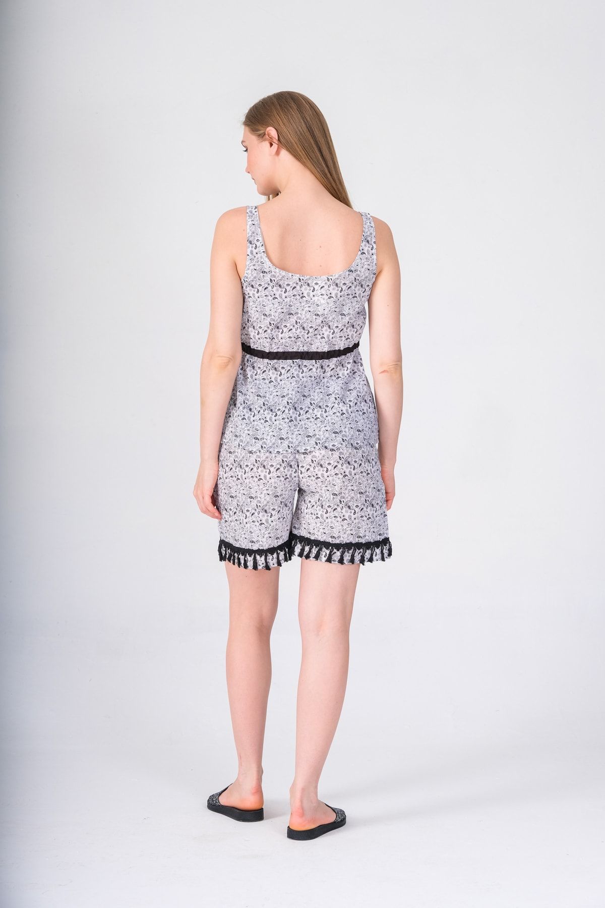 İna-Patterned Blouse and Short Shorts Set with Elastic Waist and Shile Cloth Fabric 6