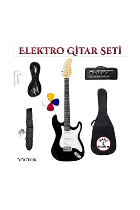 Siyah-beyaz Victor Elektro Gitar Seti 007TEG002-16522