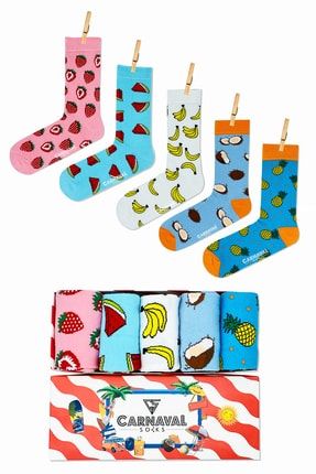 5'li Yaz Meyveleri Desenli Renkli Çorap Kutusu SET5-1011