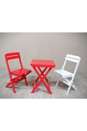 , Ahşap Portatif Katlanır Masa-sandalye (kırmızı-beyaz) MS1104