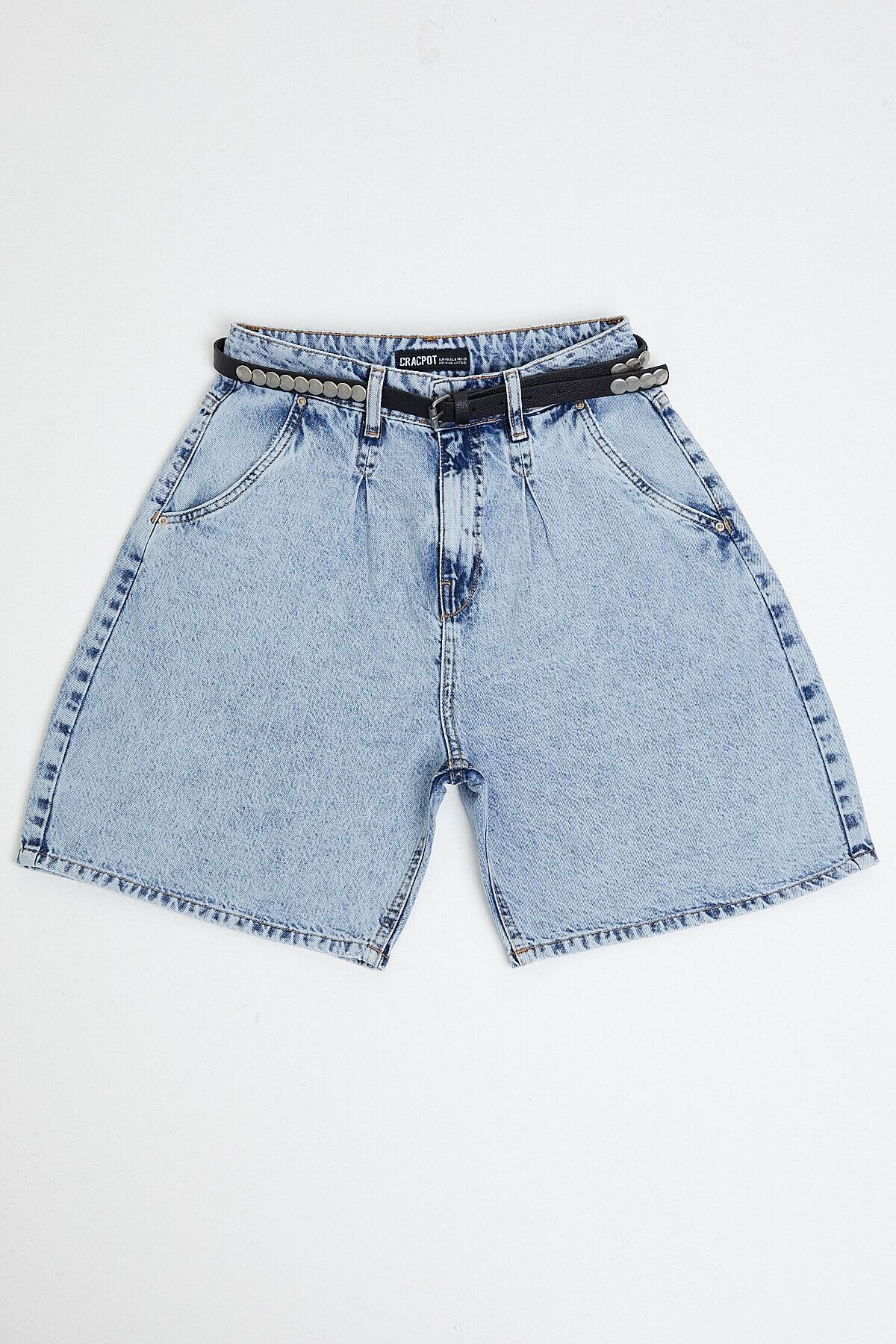 cracpot-Light Blue Plus Size Shorts + Belt 1