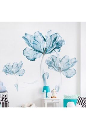 Mavi Çiçek Soft Renk Duvar Sticker 12785336