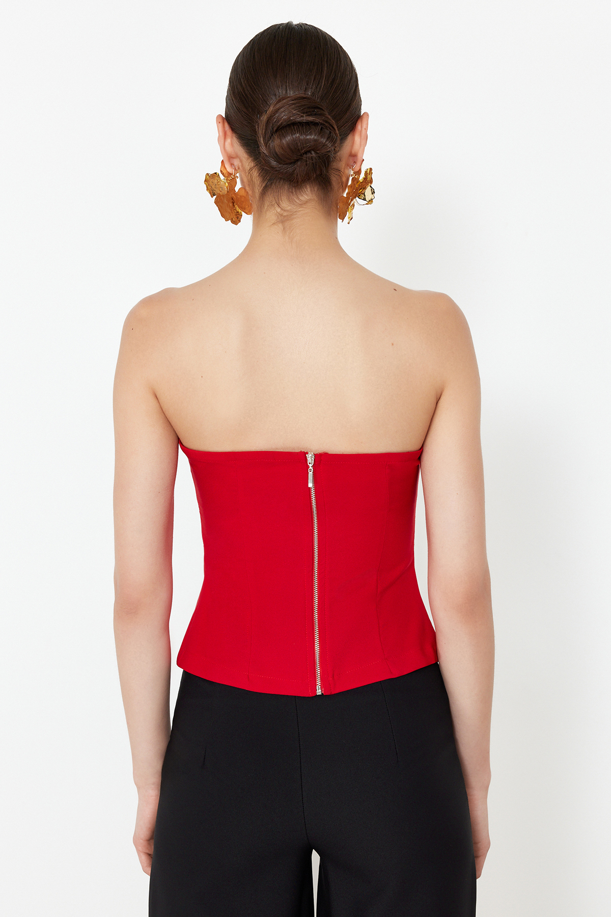 Trendyolmilla  Kırmızı Vücuda Oturan Dokuma Bluz TPRSS24BZ00008 - Görsel 6