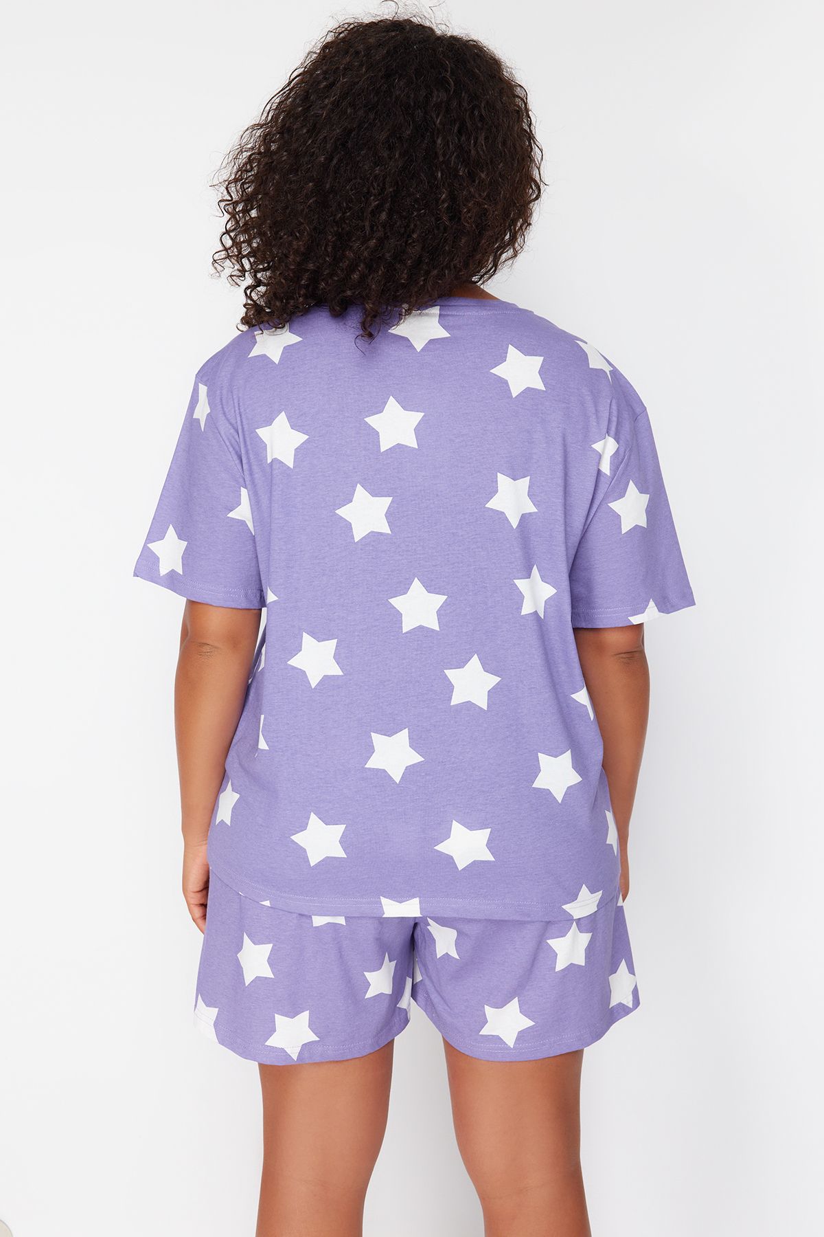 Trendyol Curve-Lilafarbenes, gestricktes Pyjama-Set mit Sternenmuster TBBSS24AI00027 6