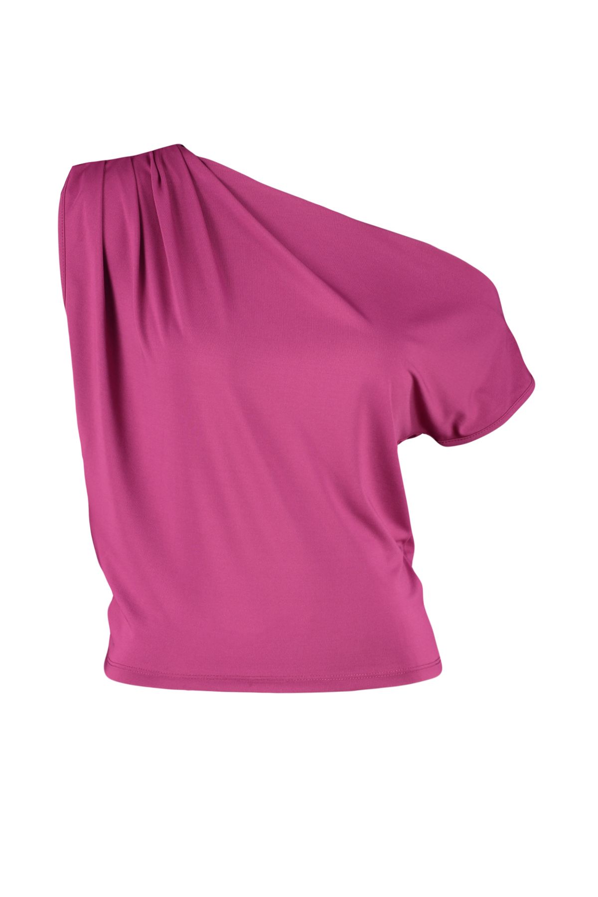 Trendyol Collection-Fuchsia Regular/Normal Fit Asymmetrischer Ausschnitt Zero Sleeve Stretchy Strickbluse mit Druckknöpfen TWOSS24BZ00396 7