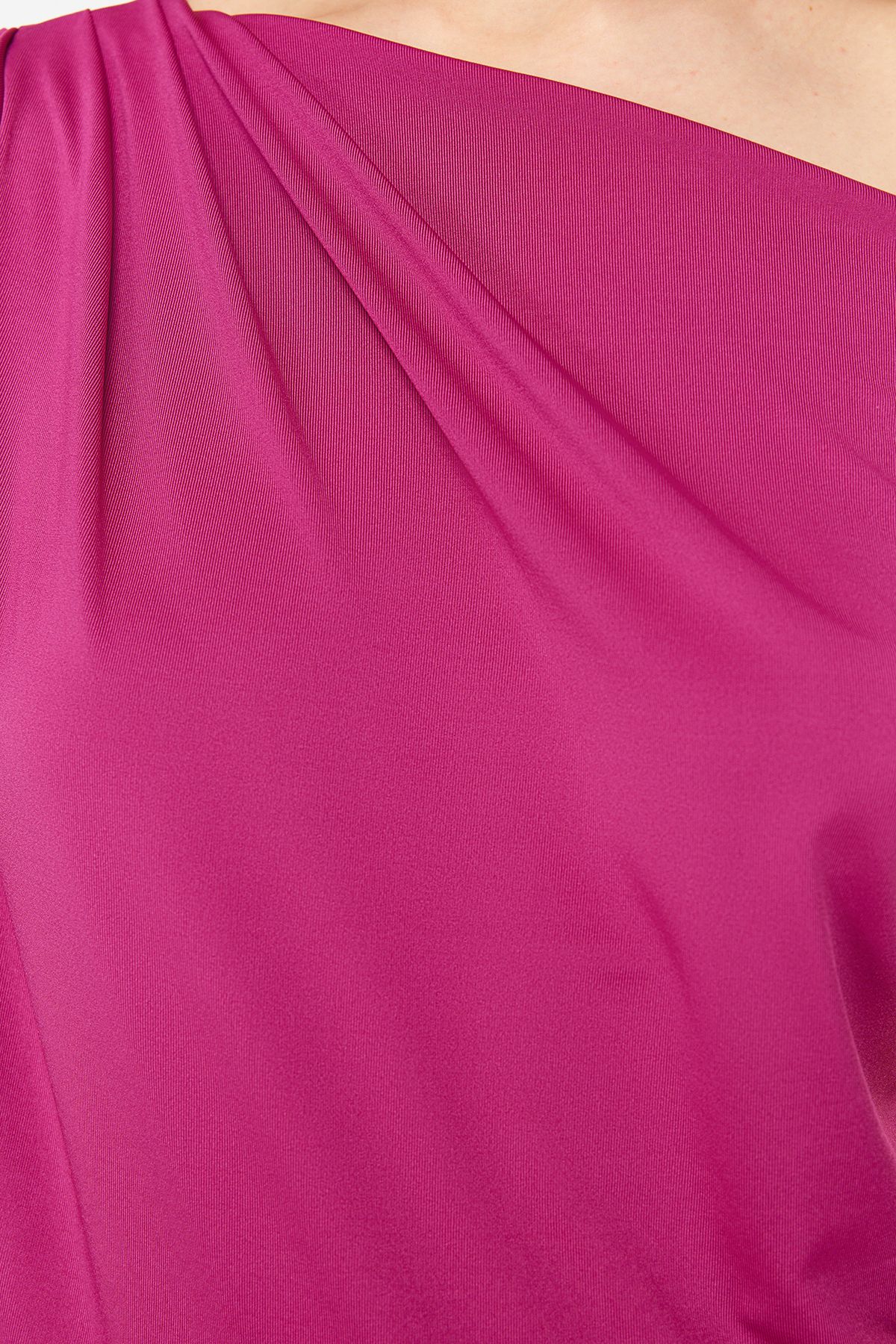 Trendyol Collection-Fuchsia Regular/Normal Fit Asymmetrischer Ausschnitt Zero Sleeve Stretchy Strickbluse mit Druckknöpfen TWOSS24BZ00396 5
