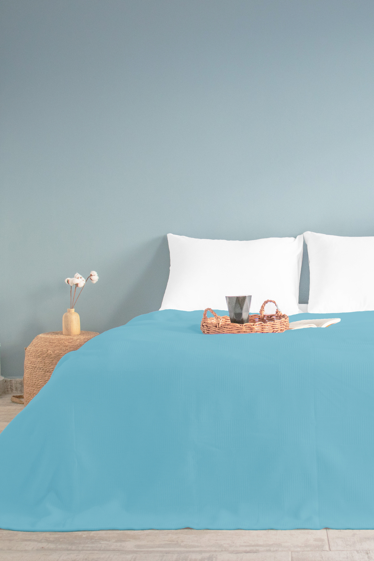 sethome collection Tek Kişilik Mavi Dama Desenli Pike. Damalı Otel Pikesi 160 x 230 cm